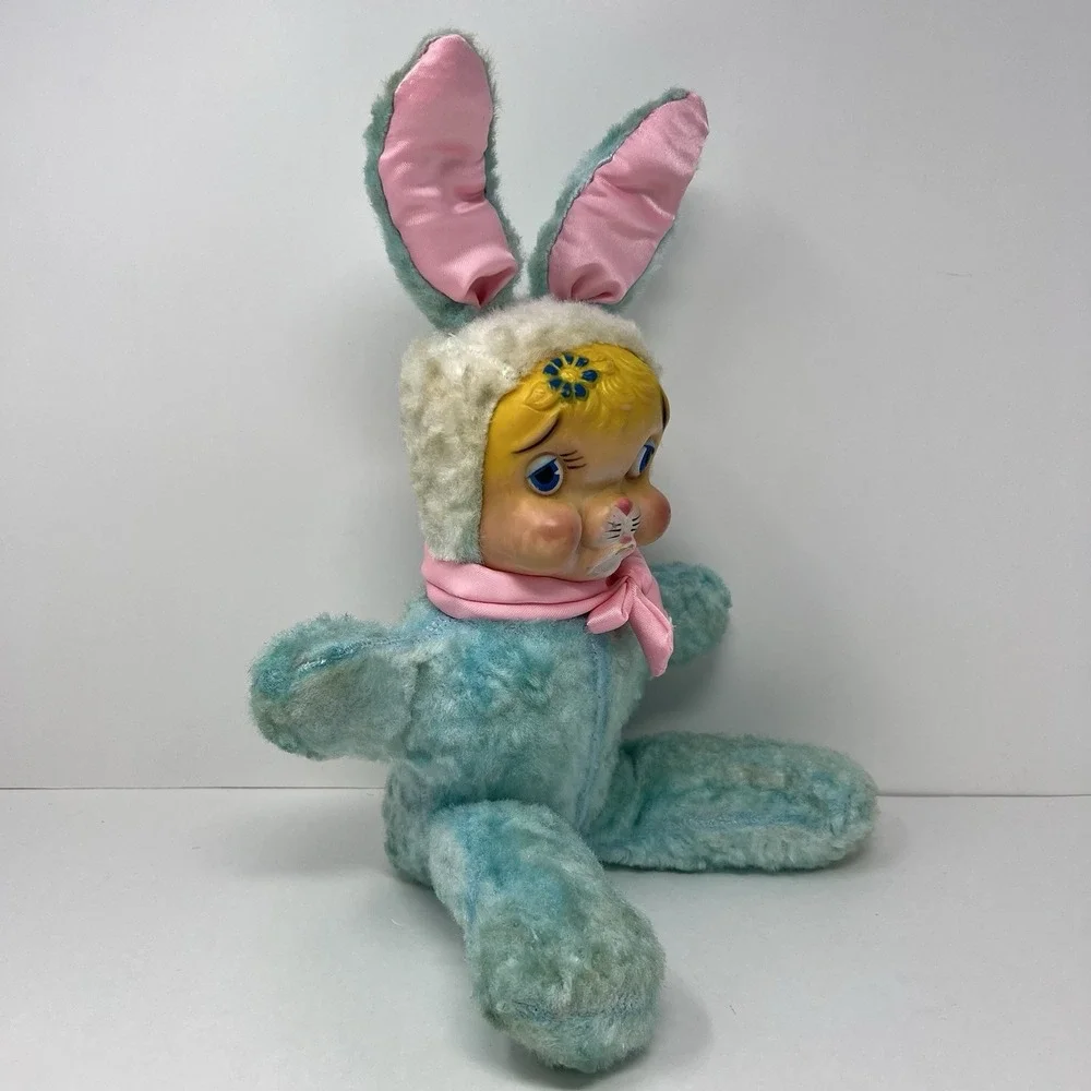 Rare Rushton Rubber Face Bunny Plush Doll 1950's Stuffed‎ Animal Toy Easter